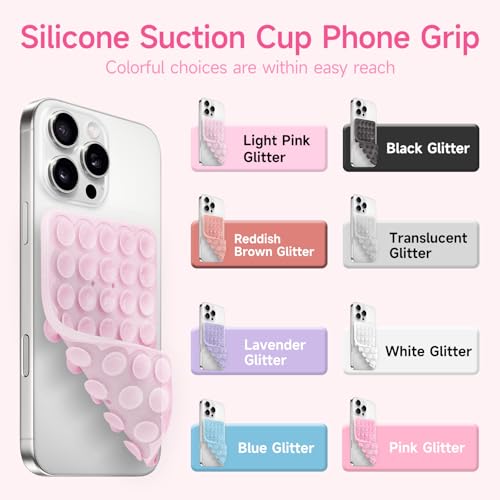 Yojaro Silicone Suction Cup Phone Case Mount Double Sided, Phone Accessories Hands-Free Strong Grip Holder for Selfies and Videos (White Glitter) - color: White Glitter