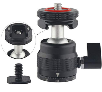 Mini Ball Head Cold Shoe Mount, Panoramic Tripod Ballhead with 1/4 Screw, Shoe Mount Adapters for Speedlight/Monitor/Microphone