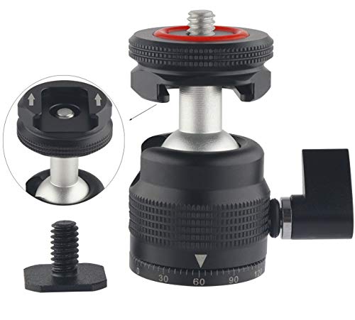 Mini Ball Head Cold Shoe Mount, Panoramic Tripod Ballhead with 1/4 Screw, Shoe Mount Adapters for Speedlight/Monitor/Microphone