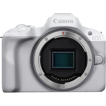 Canon EOS R50 Mirrorless APS-C Interchangeable Lens Camera | Official Canon USA Partner Model | Body White 5812C002 Bundle with Deco Gear Photography Bag + Microphone + Tripod + Photography Guidebook - color: Snow