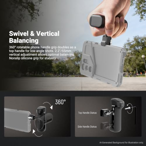NEEWER Quick Release Side Handle with Bluetooth Shutter, Cold Shoe, 360° Rotation, Compatible with iPhone Android NEEWER Phone Cage Blackmagic Camera App for Focus/Zoom, PA148E - style: PA148E