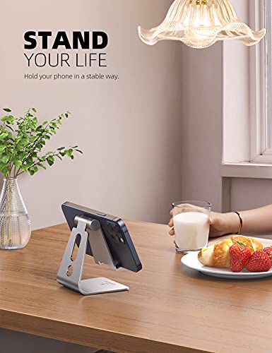 Lamicall Adjustable Cell Phone Stand, Desk Phone Holder, Cradle, Dock, for iPhone 16 15 14 13 12 Mini 11 Pro Xs Max XR X 8 7 6 Plus SE, Office Accessories,Smartphone - Silver - color: Silver