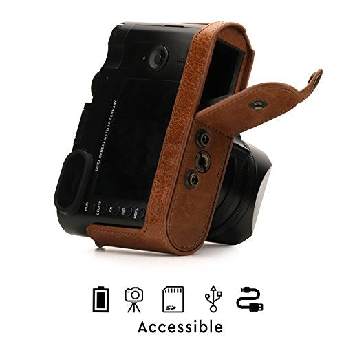 Mega Gear Leica Q-P, Q (Typ 116) Ever Ready Genuine Leather Camera Case and Strap, with Battery Access, Brown - color: Brown