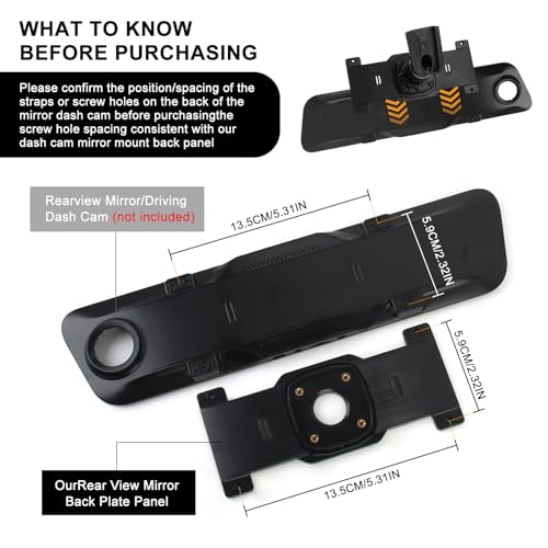 Dash Cam Mirror Mount, Rear View Mirror Dash Cam Mount Back Plate Panel Kit for 5.5" - 12" Rearview Mirror Dash Cams