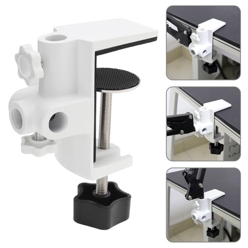 RTNLIT Desk Lamp Clamp, 1/2 inches 4 Hole Metal Table Mounting Clamp, Universal C Clamp for Magnifying Light/Microphone/Boom Scissor Arm, Fits up to 2-1/2 inches Desktop Thickness(White) - color: White