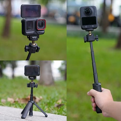 MINIFOCUS Extendable Mini Camera Tripod, 360° Ball Head with Cold Shoe, 4 Levels Adjustment Small Selfie Stick for Gopro Hero 13/12/11/10 DJI Osmo Pocket 4/3 Action 5 Pro insta360 X5/X4 - color: T1013