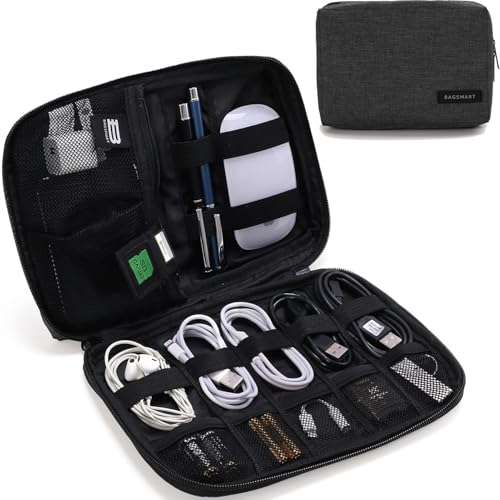 BAGSMART Travel Electronics Organizer, Phone SD Card, Men Women, Black | Travel Cord Organizer, For Travel Essentials, Cable Organizer for Phone & SD Card, For Men & Women - color: Black