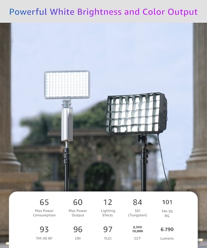 amaran Pano 60c Kit,Compact 60W RGBWW Full Color Panel Light,Support USB-C PD,CCT 2,300K-10,000K,12 Lighting Efects,APP Control w/Softbox Studio Light Photography Lighting (Pano 60c - White) - color: Pano 60c - White