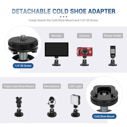 JJC Metal Magnetic Camera Mount with Ball Head, 1/4"-20 Screw & Cold Shoe, for DJI Osmo Pocket 4 3 Nano Action 6 5 Pro 4 3 for Gopro Hero 13 12 11 10, for Insta360 X5 X4 X3 Ace Pro 2, Digital Camera - color: Metal Magnetic Mount with Ball Head & 1/4