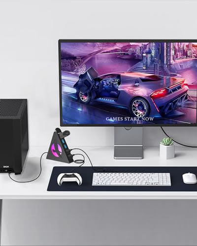 7 Port USB Hub, USB 3.0 Data Hub with 2 ft Long Cable,RGB Night Light,Multi Port Gaming Hub for PC, Laptop, Flash Drive, Keyboard, Mouse, Console, Xbox, PS4/PS5, iMac, Flash Drive, HDD - color: 6-Egale Black