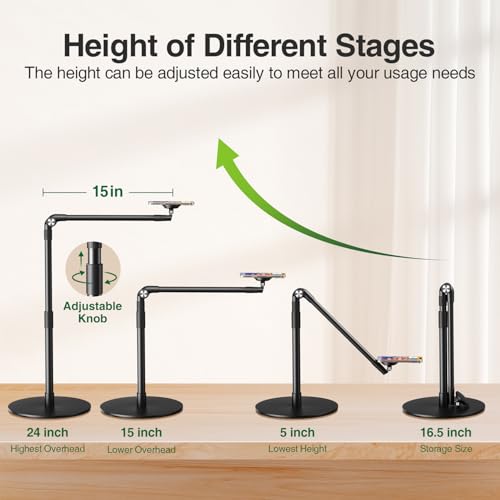 elitehood Magnetic Phone Stand for Overhead Recording, 15 in Long Arm Magsafe iPhone Holder for Video Recording, 360 Swivel Tilt Overhead Phone Mount for Filming, Meeting, Cooking, Painting, Crafting - style: Magnetic Stand
