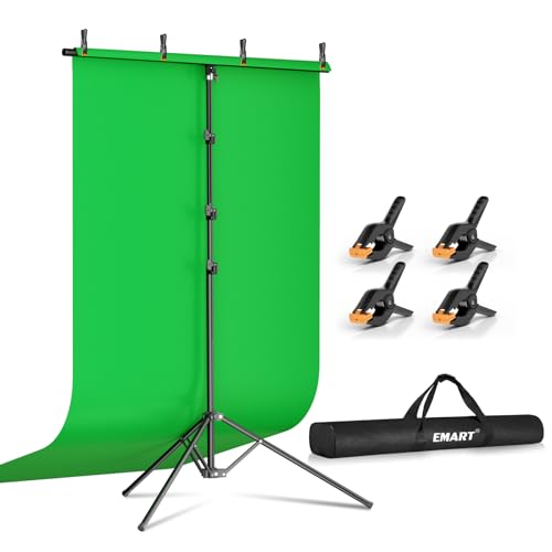 EMART Green Screen Backdrop Kit with Reverse Folding Base, 5x10ft Photo Greenscreen Background with Portable T-Shape Stand and 4 Clamps for Photography, Photoshoot, Studio Video Recording, Streaming - color: Green, size: 5x10FT