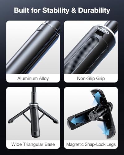 Llano 16"/40cm Action Camera Tripod for DJI Osmo Pocket 4/3, Insta360 X5 X4 X3, Gopro Hero13/12, Extendable Mini Tripod with 1/4'' Screw, Small Selfie Stick for Sony, Canon, 360° Ball Head, Black
