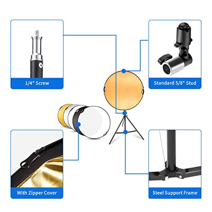 Selens Handle Round Reflector Stand Kit for Photography, 32" 5-in-1 Collapsible Lighting With 6.5ft Light Stand, Carry Bag and Clamp for Portrait Studio Shoot - size: 32in Reflector Stand Kit