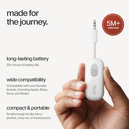 Twelve South AirFly SE | Bluetooth Wireless Audio Transmitter Adapter for AirPods/Headphones, 20+ Hr Battery, Works with 3.5mm aux Jacks on Airplanes, TVs, Gym Equipment, and Travel - color: White, style: AirFly SE