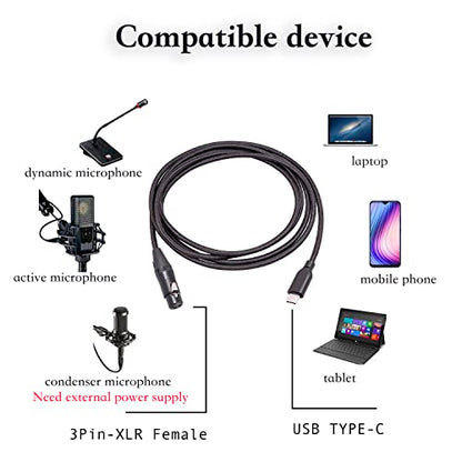 6FT USB C to XLR Female Audio Cable - Compatible with Microphones, Smartphones, Tablets - color: silver, size: 6FT