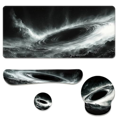 Black Hole Desk Mat Set Space Galaxy Art Large Mouse Pad with Wrist Rest 4in1 Desk Mat for Desktop Ergonomic Keyboard Wrist Support Anti-Slip Computer Ergonomic Mouse Pad Home Office Gaming - color: Black Hole
