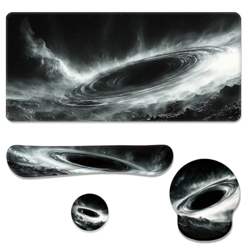 Black Hole Desk Mat Set Space Galaxy Art Large Mouse Pad with Wrist Rest 4in1 Desk Mat for Desktop Ergonomic Keyboard Wrist Support Anti-Slip Computer Ergonomic Mouse Pad Home Office Gaming - color: Black Hole
