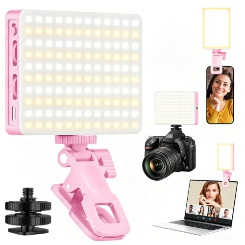 120 LED Selfie Light for iPhone, Portable Phone Light with Clip & Camera Tripod Adapter - 5000mAh Rechargeable, 3 Lighting Modes, CRI 97+ for Video Recording, TikTok, Tripod Mount Rings - color: Pink