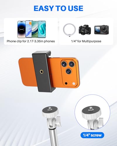 67" Phone Tripod, MIIASI Extendable Tripod for iPhone, Selfie Stick with Remote and Phone Holder, Compatible with iPhone/Android/Camera, Light Stand - color: Silver
