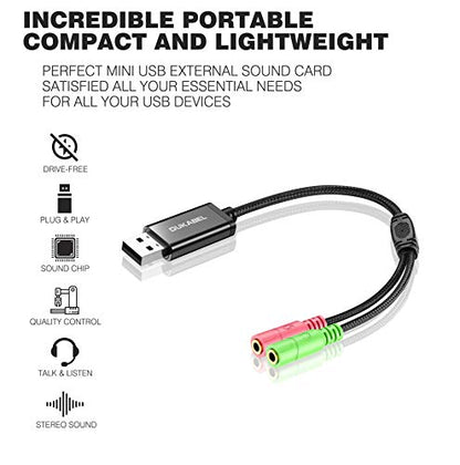 DuKabel USB to 3.5mm Jack TRS AUX Adapter for Built-in Chip Sound Card for Headset with Separate Plug TRS 3 Pole Microphones [Metal Housing & Durable Braided / 9.8inch] - size: 9.8 inch / 25 cm/2Pack