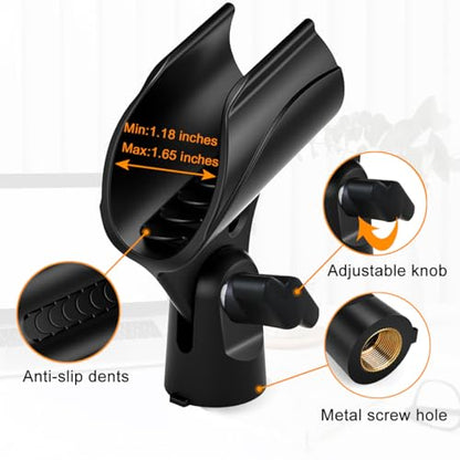 Tabletop Mic Stand, Adjustable Desktop Microphone Stand with Mic Clip and 5/8" Male to 3/8" Female Screw for Most Microphone on the Market