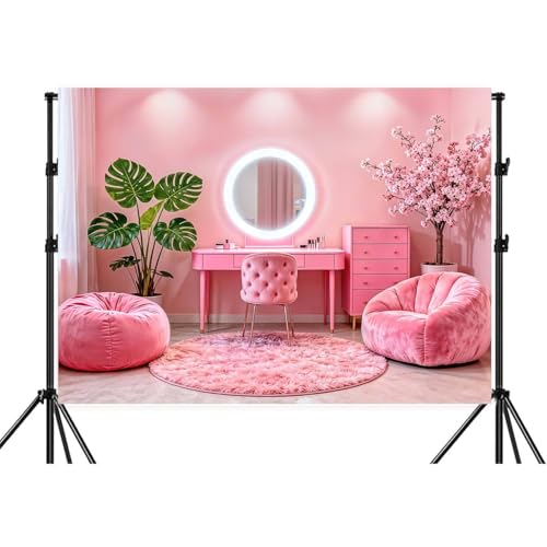 7X5ft Pink Vanity Backdrop Virtual Home Photography Background for Video Recording Live Video Zoom Calls Photo Studio Props Wall Decor Banner - size: 7X5FT