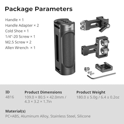 SMALLRIG Mini Camera Side Handle with NATO and 1/4"-20 Screws Installation Options, for Left and Right Hand, with 1/4"-20 Threaded Holes, Wrist Strap Holes, Cold Shoe, Up and Down Adjustable - style: 1/4"-20 Screws & NATO Clamp