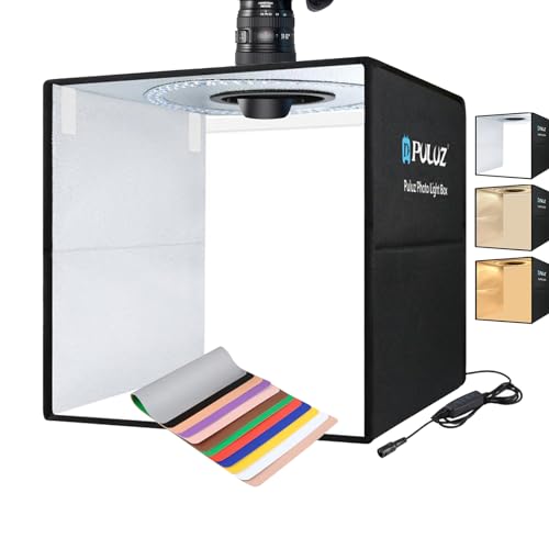 16"×16" Professional Photo Studio Light Box,PULUZ Portable Foldable Light Box Photography,Tri-Color Dimmable Photo Box Kit with 160 LED Lights & 6 Backdrops (12 Colors) for Product Photography - size: 16"/40cm Light Box