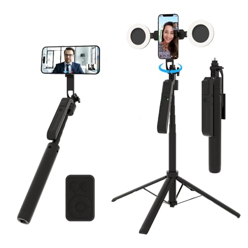 Auto Face Tracking Selfie Stick Tripod with Fill Light, 360 Rotation & Gesture Control, 70.9" Selfie Stick Tripod for iPhone with Remote for for TikTok/Vlog/Live Stream/Video Recording - color: Black with 4 Accessories