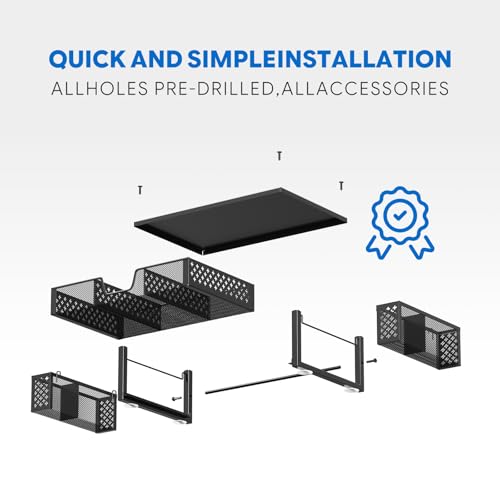 Simple Trending Desk Organizer and Accessories, 2-Tier Computer Monitor Stand Riser with Drawer & 2 Pen Holders, Office Desk Accessories & Workspace, Laptop & Printer Stand for Desktop, Black - size: 18.5"W x 9.5"D x 4.75"H
