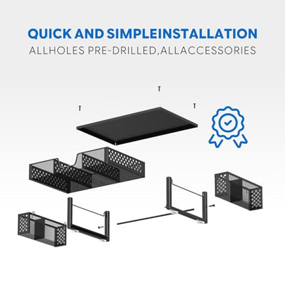 Simple Trending Desk Organizer and Accessories, 2-Tier Computer Monitor Stand Riser with Drawer & 2 Pen Holders, Office Desk Accessories & Workspace, Laptop & Printer Stand for Desktop, Black - size: 18.5"W x 9.5"D x 4.75"H