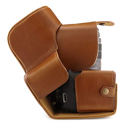 MegaGear MG1609 Ever Ready Leather Camera Case compatible with Canon EOS Rebel T7 (18-55mm), 2000D (18-55mm) - Light Brown - color: Light Brown