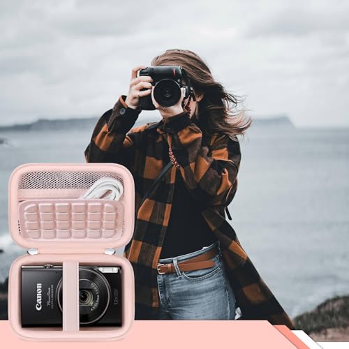 RAIALL Carrying Case for Canon PowerShot ELPH 360 HS A/IXY 650/ Canon IXUS 285 HS/Sony DSCW830/ CAMKORY/VAHOIALD Digital Camera, Vlogging Camera Travel Bag, Mesh Pocket for Batteries, Pink - color: Pink