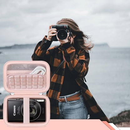 RAIALL Carrying Case for Canon PowerShot ELPH 360 HS A/IXY 650/ Canon IXUS 285 HS/Sony DSCW830/ CAMKORY/VAHOIALD Digital Camera, Vlogging Camera Travel Bag, Mesh Pocket for Batteries, Pink - color: Pink