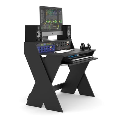 Glorious Sound Desk Compact Professional Studio Workstation with Pull-out Keyboard Compartment (Black) - color: Black