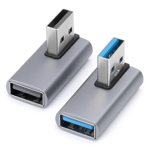 90 Degree USB3.0 Adapter (2 Pack), Left Angle and Right Angle 3.0 USB A Male to Female Converter Extender for PC, Laptop, USB A Charger, Power Bank and More, USB3.0 Expansion Adapter - style: 3.1USBm-USBf-MD