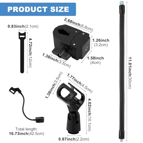 Gooseneck Microphone Stand, 13" Flexible Clamp-On Mic Arm with Adjustable Clamp (0.59–1.97"), Heavy-Duty ABS Mount with Silicone Pads, Includes 4 Cable Ties, for Podiums, Desks, Chairs & Tripods
