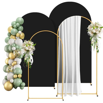 2 Pack Arch Backdrop Stand and Cover Set (7.2FT/6FT), Balloon Arch Stand, Metal Background Arch Stand, Backdrop Arch Frame, Wedding Arch for Backdrop (Black Cover) - color: Arch with Black Cover-(7.2FT/6FT)
