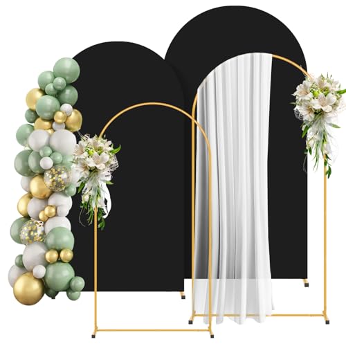 2 Pack Arch Backdrop Stand and Cover Set (7.2FT/6FT), Balloon Arch Stand, Metal Background Arch Stand, Backdrop Arch Frame, Wedding Arch for Backdrop (Black Cover) - color: Arch with Black Cover-(7.2FT/6FT)