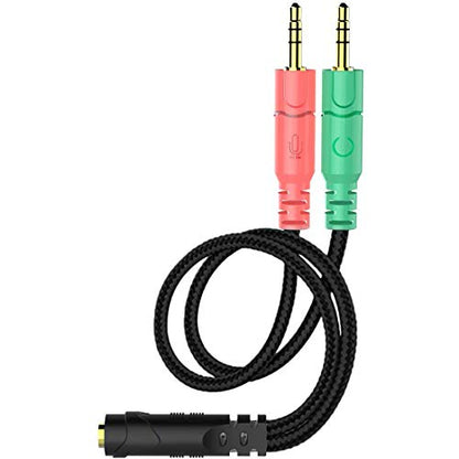 ENVEL Headset and Microphone Splitter Cable for PC Audio Jack Headphones Adapter Convertors 3.5mm Female to Dual Male for Computer Simultaneously Y Splitter