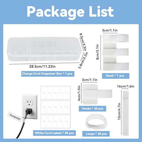 Cable Management Kit, Cord Organizer Box, Cable Clips & Labels | All-in-One Desk Cable Organizer and Storage Solution for Home Office, Wire Management Set
