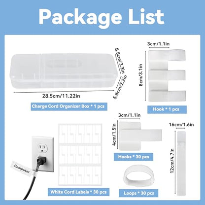 Cable Management Kit, Cord Organizer Box, Cable Clips & Labels | All-in-One Desk Cable Organizer and Storage Solution for Home Office, Wire Management Set