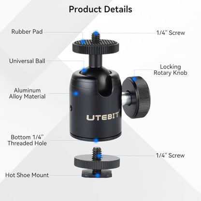 UTEBIT Mini Ball Head, 24mm Ball Head | 1/4" Hot Shoe, 360° Rotatable, Camera Mount Adapter - style: 24mm Ball Head