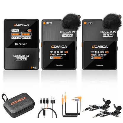 COMICA BoomX-D2 PRO Wireless Lavalier Microphone for iPhone Android Camera PC, Lapel Mic with 8GB Storage, Safety Audio Track, Noise Cancellation, Lav Mic for YouTube TikTok Video Recording