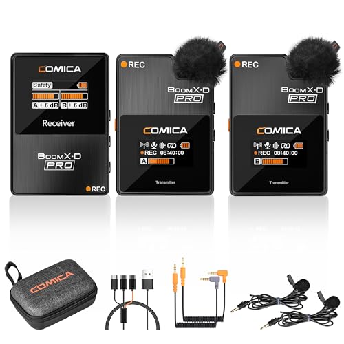 COMICA BoomX-D2 PRO Wireless Lavalier Microphone for iPhone Android Camera PC, Lapel Mic with 8GB Storage, Safety Audio Track, Noise Cancellation, Lav Mic for YouTube TikTok Video Recording