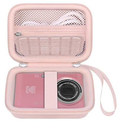 Elonbo Camera Carrying Case for KODAK PIXPRO FZ55 / FZ53 / FZ45 / FZ43 16MP Digital Camera, Vlogging Camera Storage Holder Travel Bag, Mesh Bag Fits Batteries, Cable, Memory Card, Card Reader, Pink - color: Pink