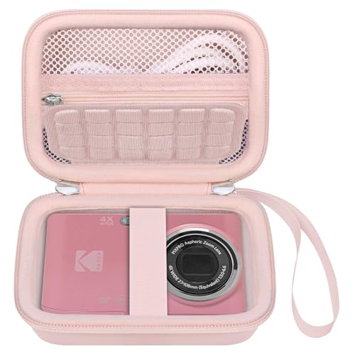 Elonbo Camera Carrying Case for KODAK PIXPRO FZ55 / FZ53 / FZ45 / FZ43 16MP Digital Camera, Vlogging Camera Storage Holder Travel Bag, Mesh Bag Fits Batteries, Cable, Memory Card, Card Reader, Pink - color: Pink