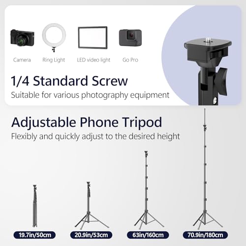 EMART 70" Flexible Phone Tripod for iPhone, Overhead Cellphone Holder &Camera Stand with Gooseneck and Remote, Selfie Stick for Video Recording, Live Streaming, Cooking, Vlogging, Fitness - size: 70in