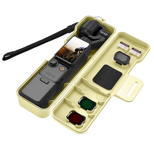 Travel Case for DJI Osmo Pocket 4 Creator Combo Accessories, Compact Hard Shell with 3 Magnetic CPL/ND Filters Storage Slots and 2 SD Card Slots, with Wrist Strap (Light Yellow) - color: Light Yellow